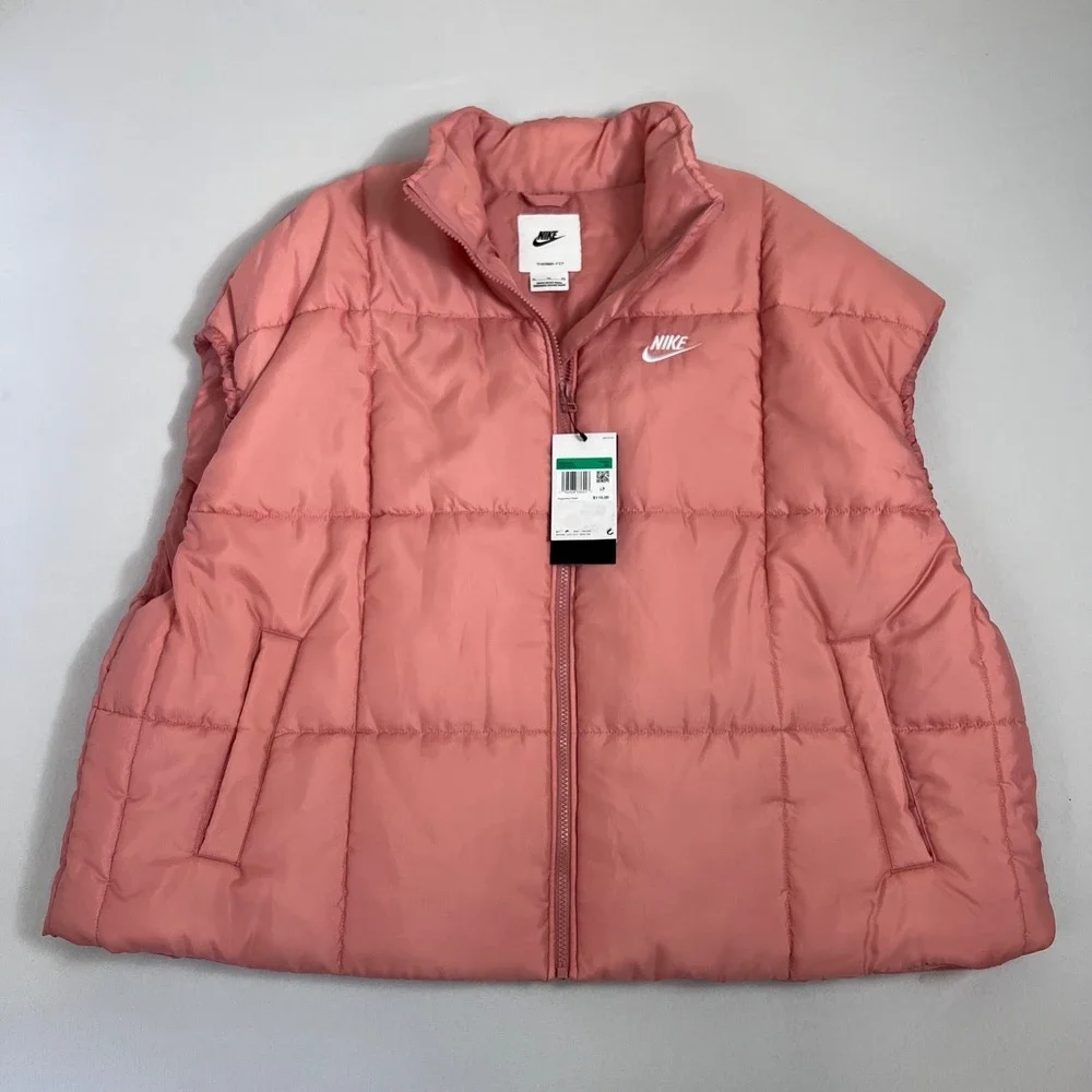 Nike Puffer Vest Womens XL Pink Therma-Fit Oversized Quilted Gorpcore Streetwear - Picture 1 of 9